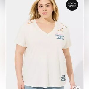 NWT Torrid Santa Barbara Relax Fit Heritage Jersey Distressed Tee size large